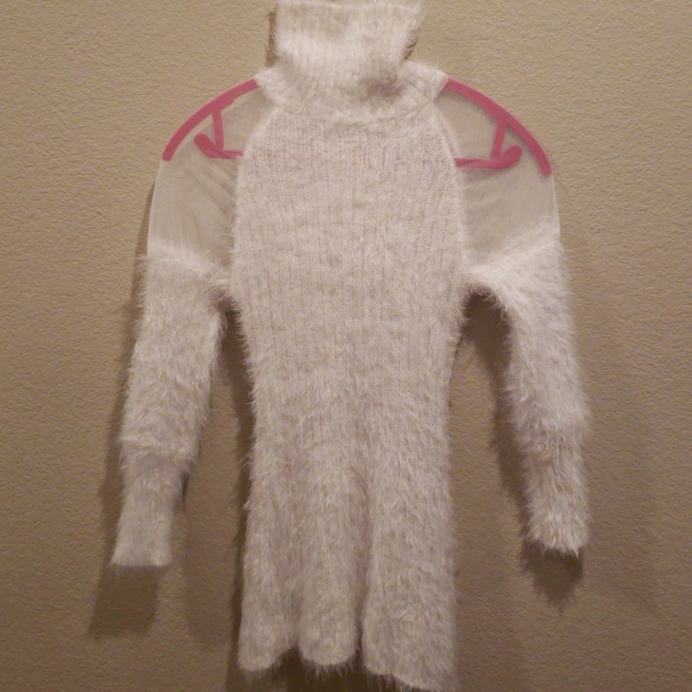 White Mesh Shag Fitted Sweater